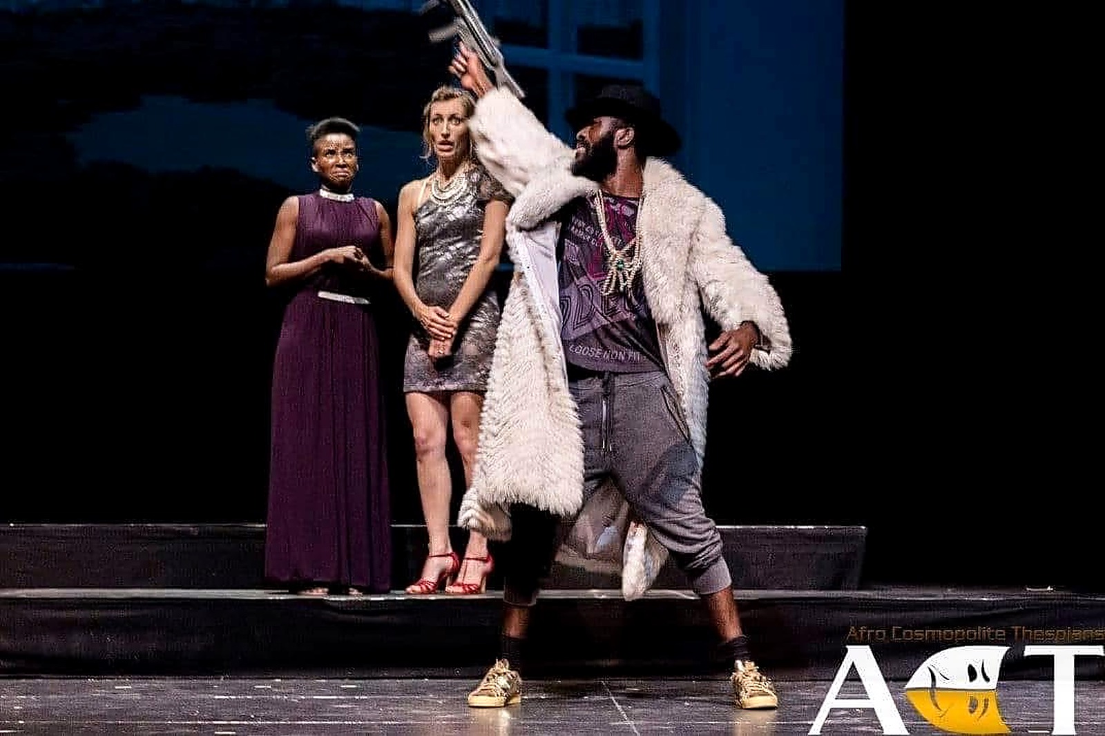 Ensemble stage still from The Merchant of Venice.