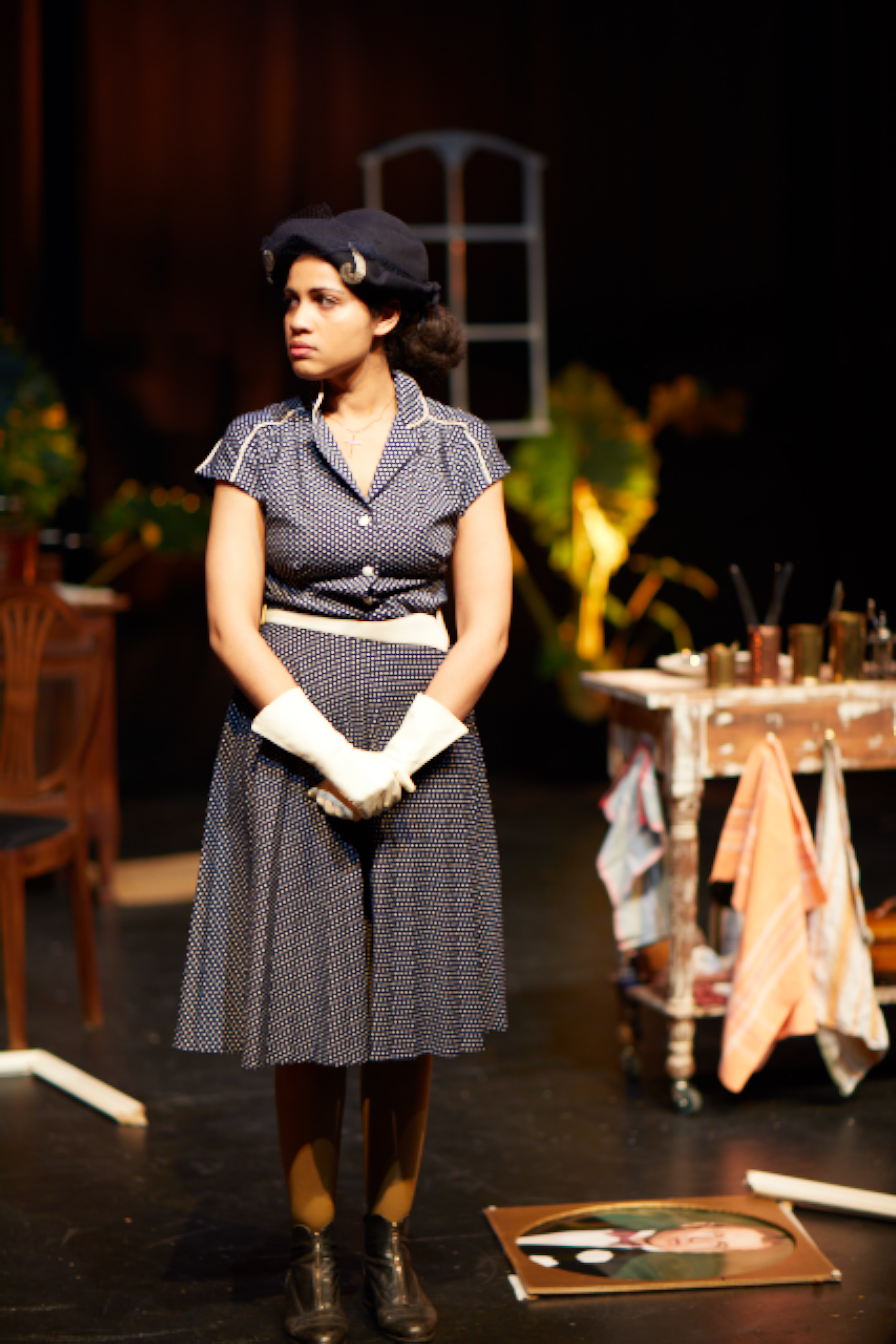 Kristine in blue dress from Miss Julie’s Happy Valley.