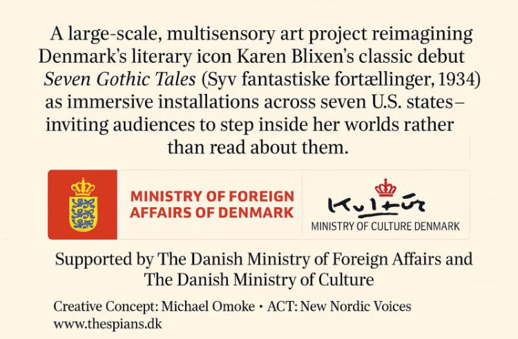 Support card for Seven Gothic Tales showing Danish Ministry support and project summary.